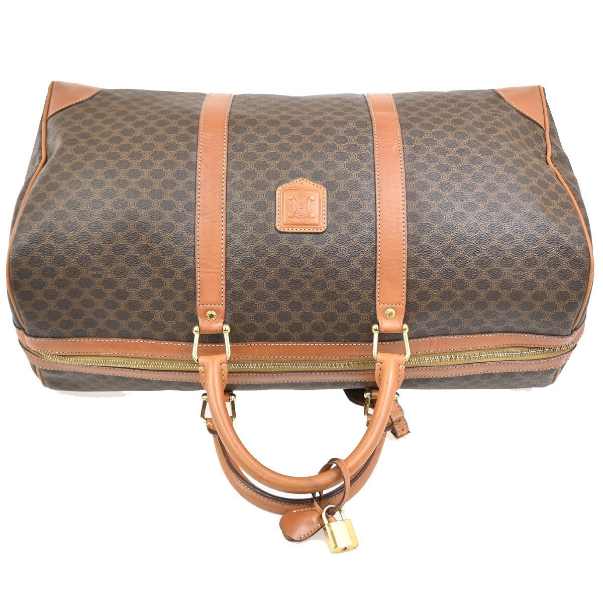 Celine Vintage Duffle Canvas and Leather, Brown, Canvas, Travel Bag