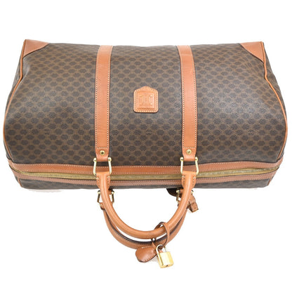 Celine Vintage Duffle Canvas and Leather, Brown, Canvas, Travel Bag