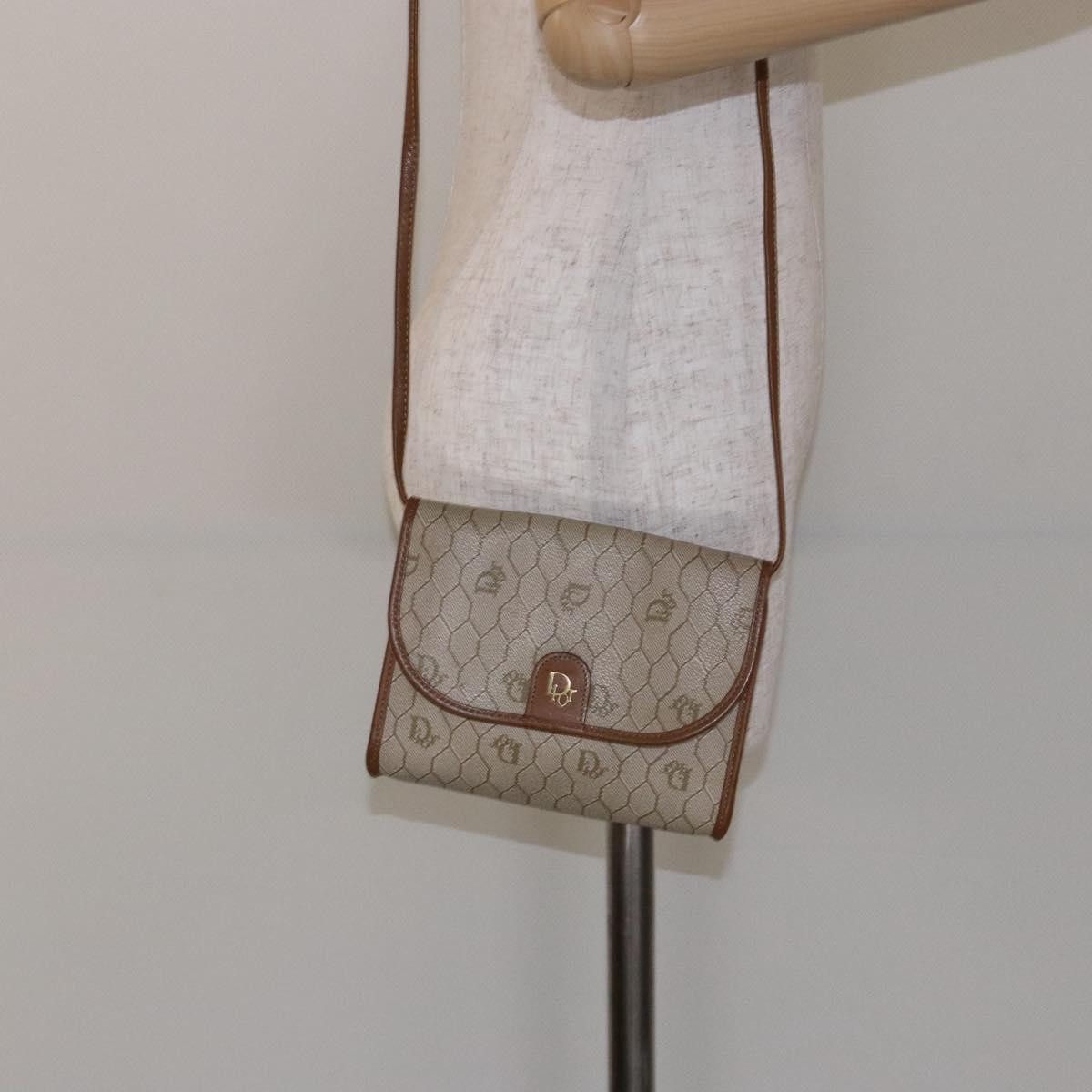 Christian Dior Vintage Honeycomb Flap Coated Canvas, Beige, PVC, Wallet
