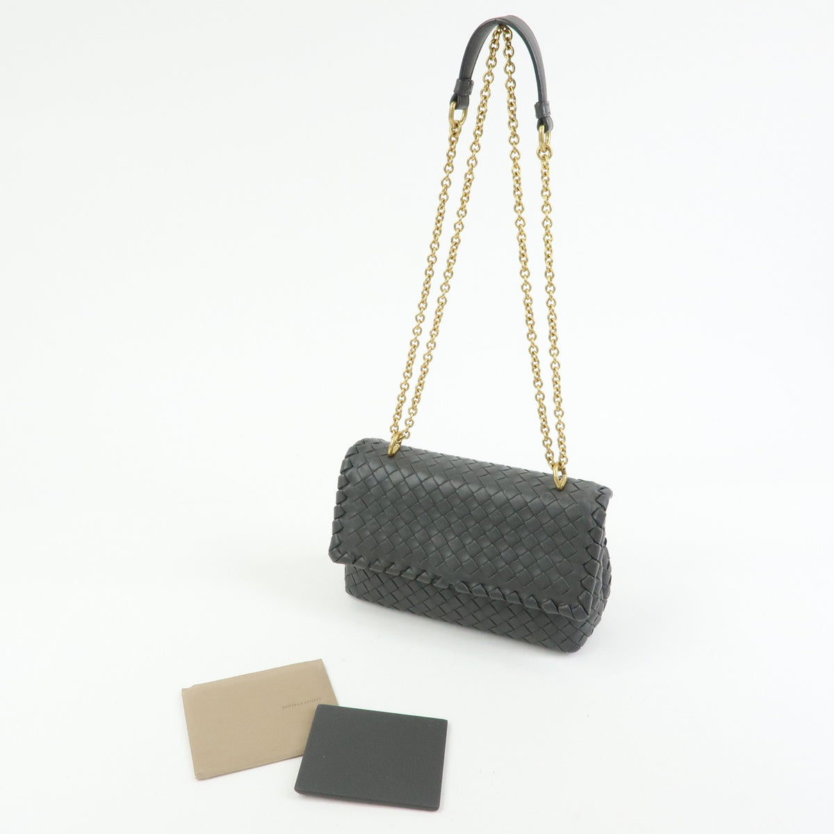 Bottega Veneta Olimpia Intrecciato Nappa, Gray, Leather, Crossbody Bag