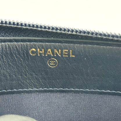Chanel Boy Zip Around Quilted Caviar, Black, Leather, Wallet