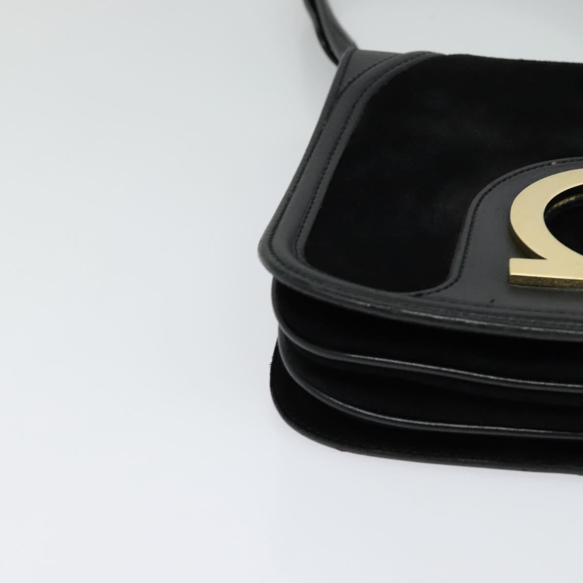 Salvatore Ferragamo Gancini Suede, Black, Suede, Shoulder Bag