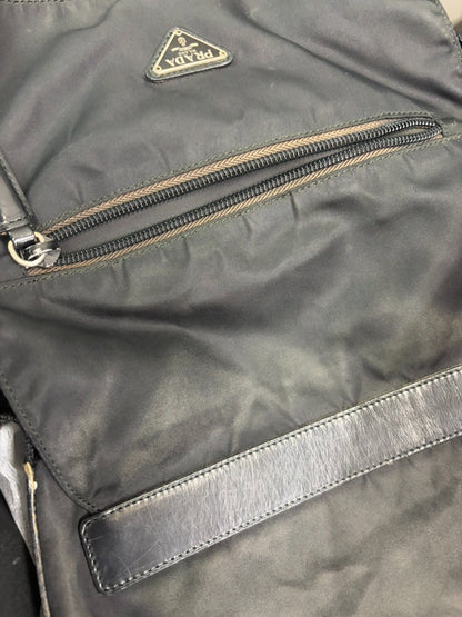 Prada Buckle Messenger Tessuto, Black, Nylon, Handbag