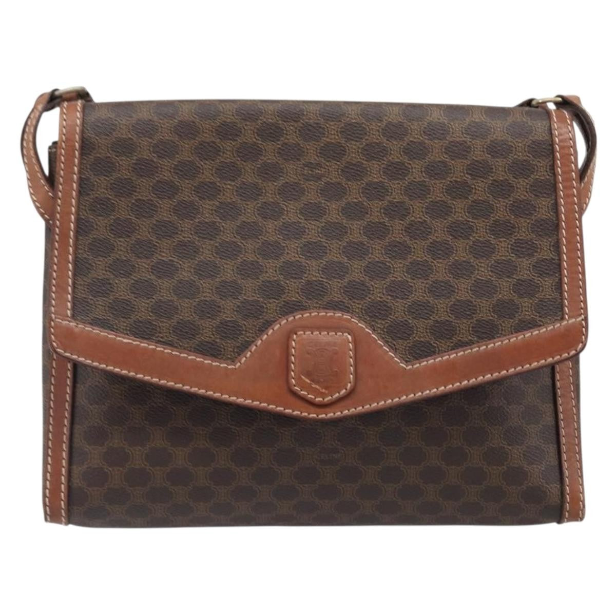 Celine Vintage Macadam Canvas and Leather, Brown, Canvas, Shoulder Bag