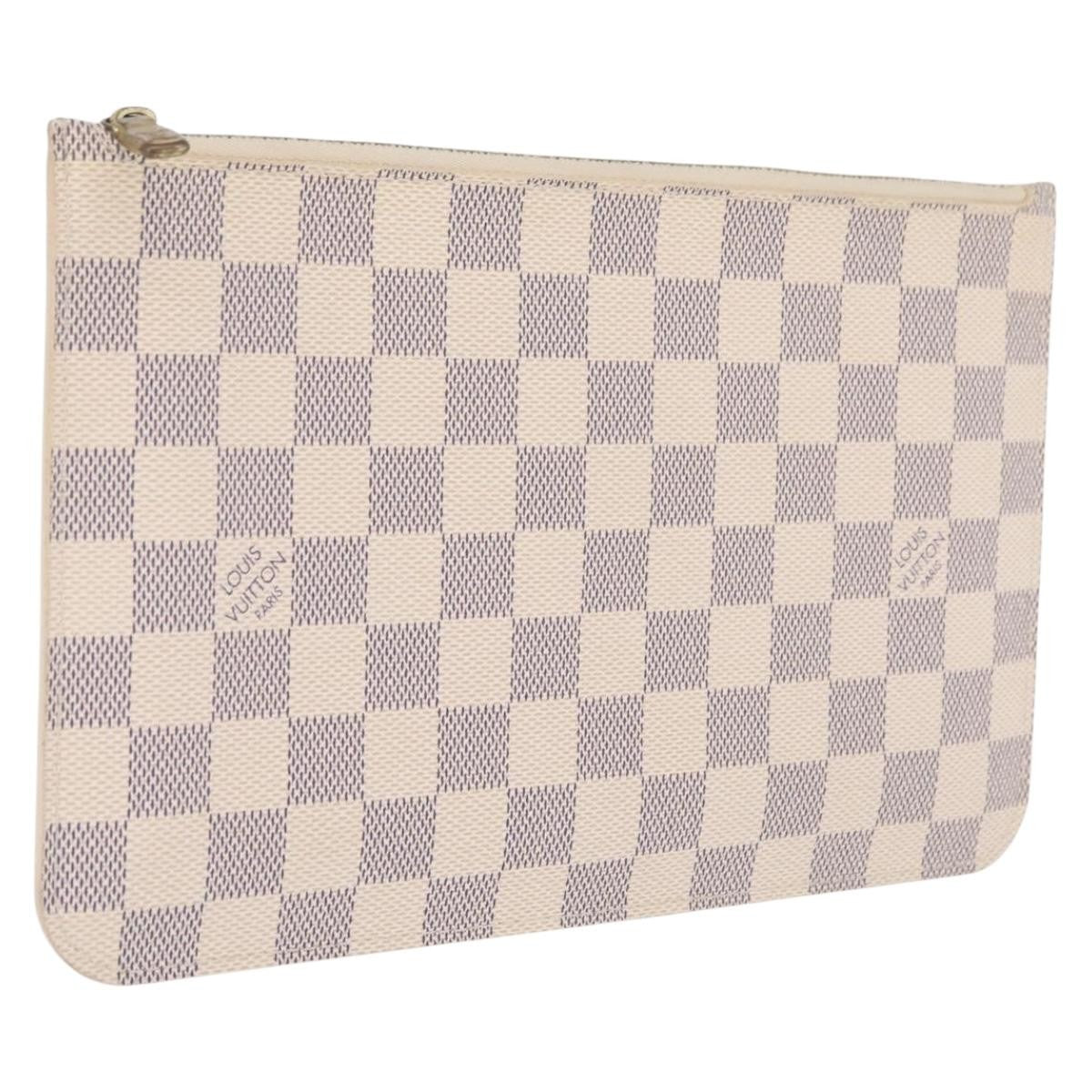 Louis Vuitton Neverfull Pochette Damier, White, Canvas, Clutch
