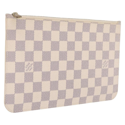 Louis Vuitton Neverfull Pochette Damier, White, Canvas, Clutch