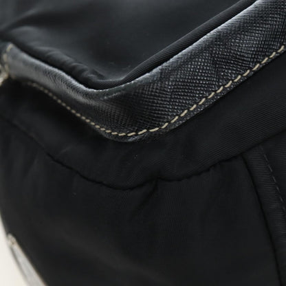 Prada Double Pocket Buckle Flap Tessuto and Leather, Black, Nylon, Handbag