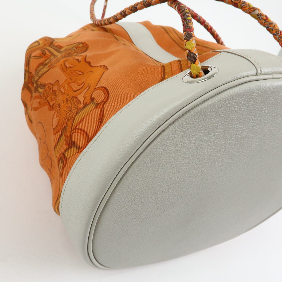 Hermes Soie Cool Printed Silk and Calfskin, Orange, Silk, Handbag