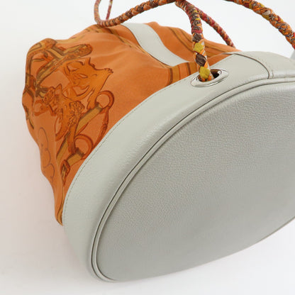 Hermes Soie Cool Printed Silk and Calfskin, Orange, Silk, Handbag