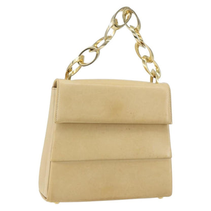 Salvatore Ferragamo Vintage Chain Leather, Beige, Leather, Handbag