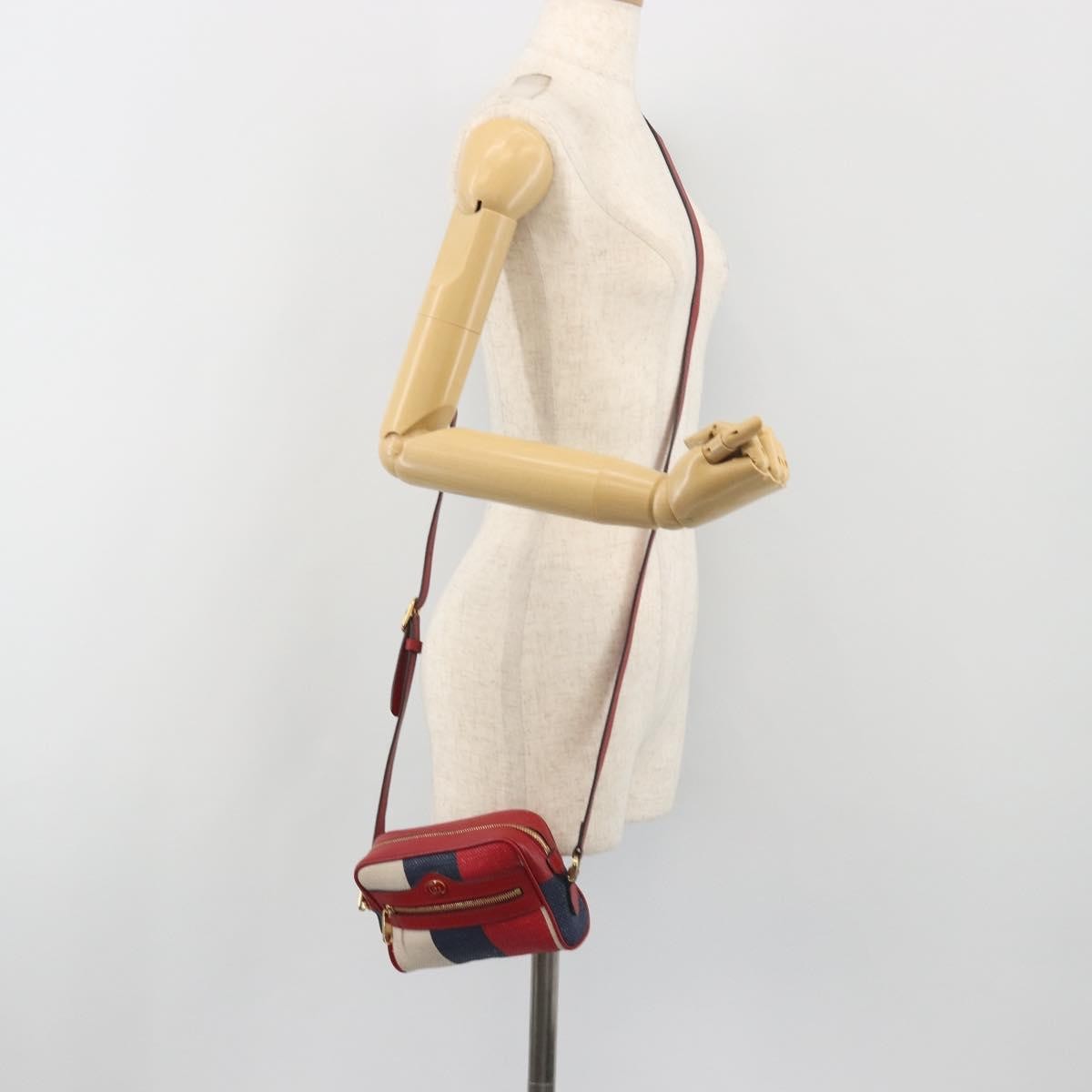 Gucci Ophidia Striped Canvas, Red, Canvas, Shoulder Bag