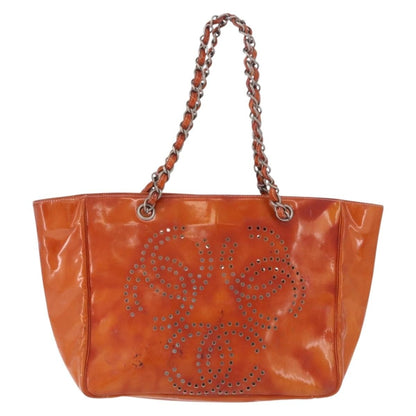 Chanel Triple CC Perforated Patent, Orange, Patent Leather, Tote Bag