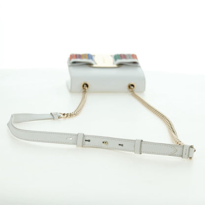 Salvatore Ferragamo Vala Chain Leather, White, Leather, Shoulder Bag