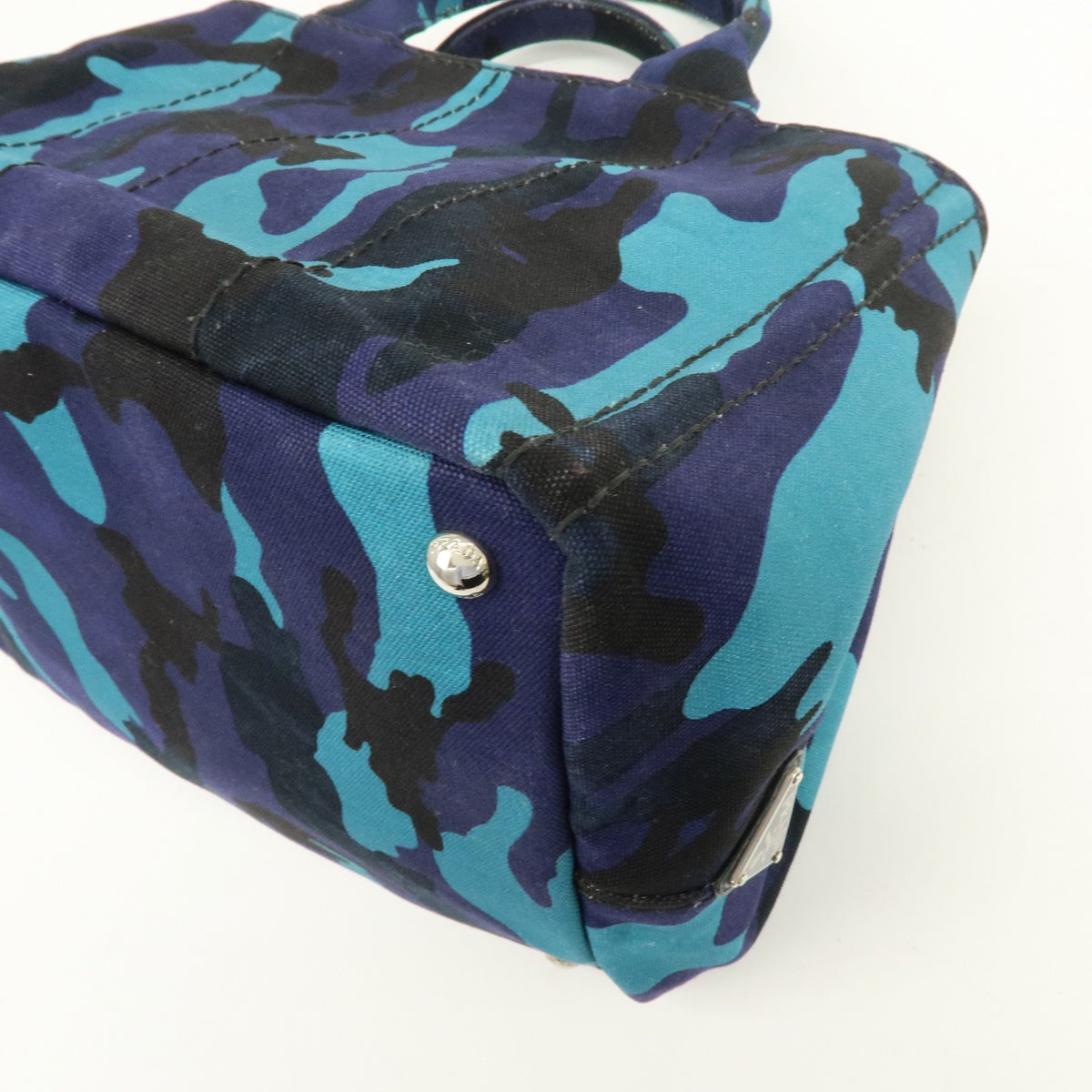 Prada Canapa Convertible Printed Canvas, Blue, Canvas, Tote Bag
