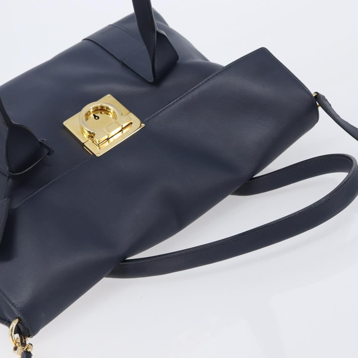 Salvatore Ferragamo Vintage Gancini Top Handle Leather, Navy, Leather, Handbag