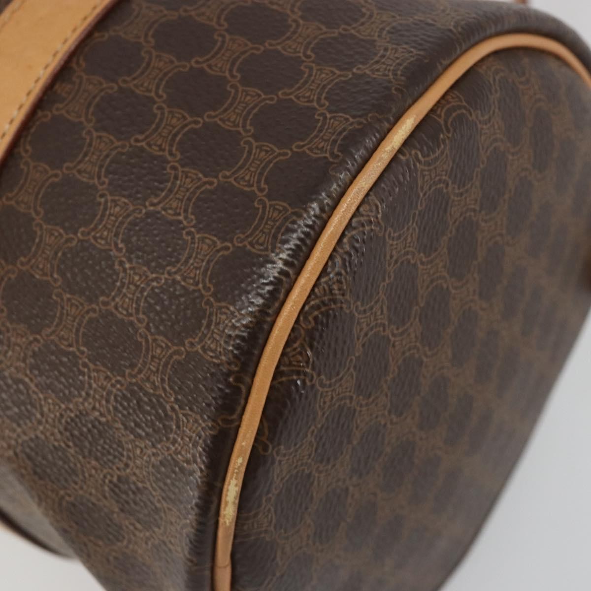 Celine Vintage Barrel Macadam Canvas & Leather, Brown, PVC, Handbag