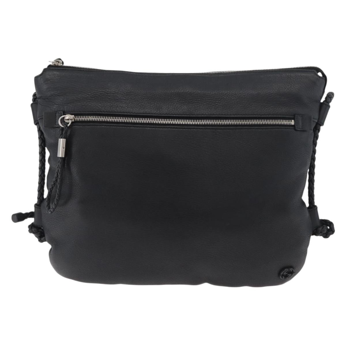 Gucci Braided Strap Zip Messenger Leather, Black, Leather, Crossbody Bag