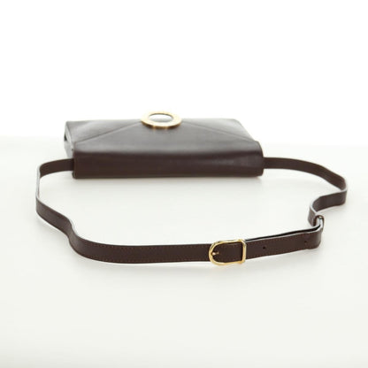 Celine Circle Logo Leather, Brown, Leather, Shoulder Bag