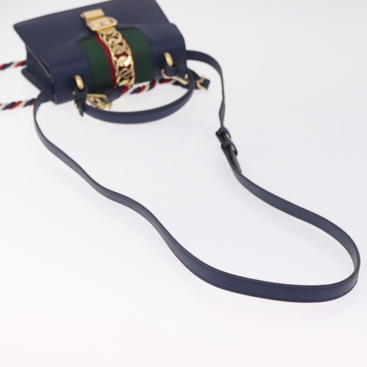 Gucci Sylvie Top Handle Leather, Navy, Leather, Handbag