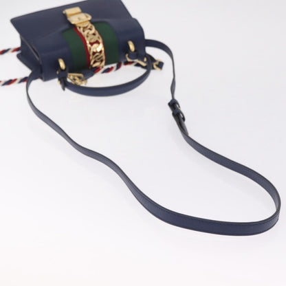 Gucci Sylvie Top Handle Leather, Navy, Leather, Handbag