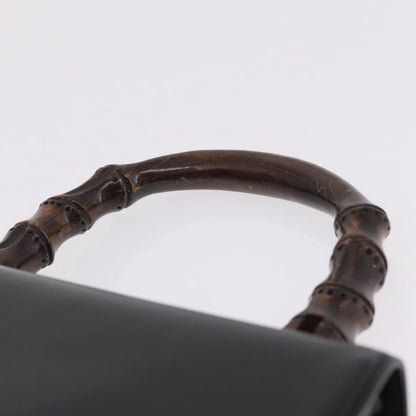 Gucci Vintage Bamboo Top Handle Leather, Black, Leather, Handbag