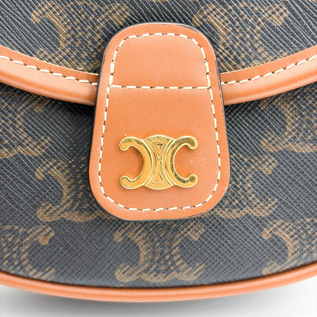Celine Besace Flap Triomphe Coated Canvas, Black, Canvas, Handbag