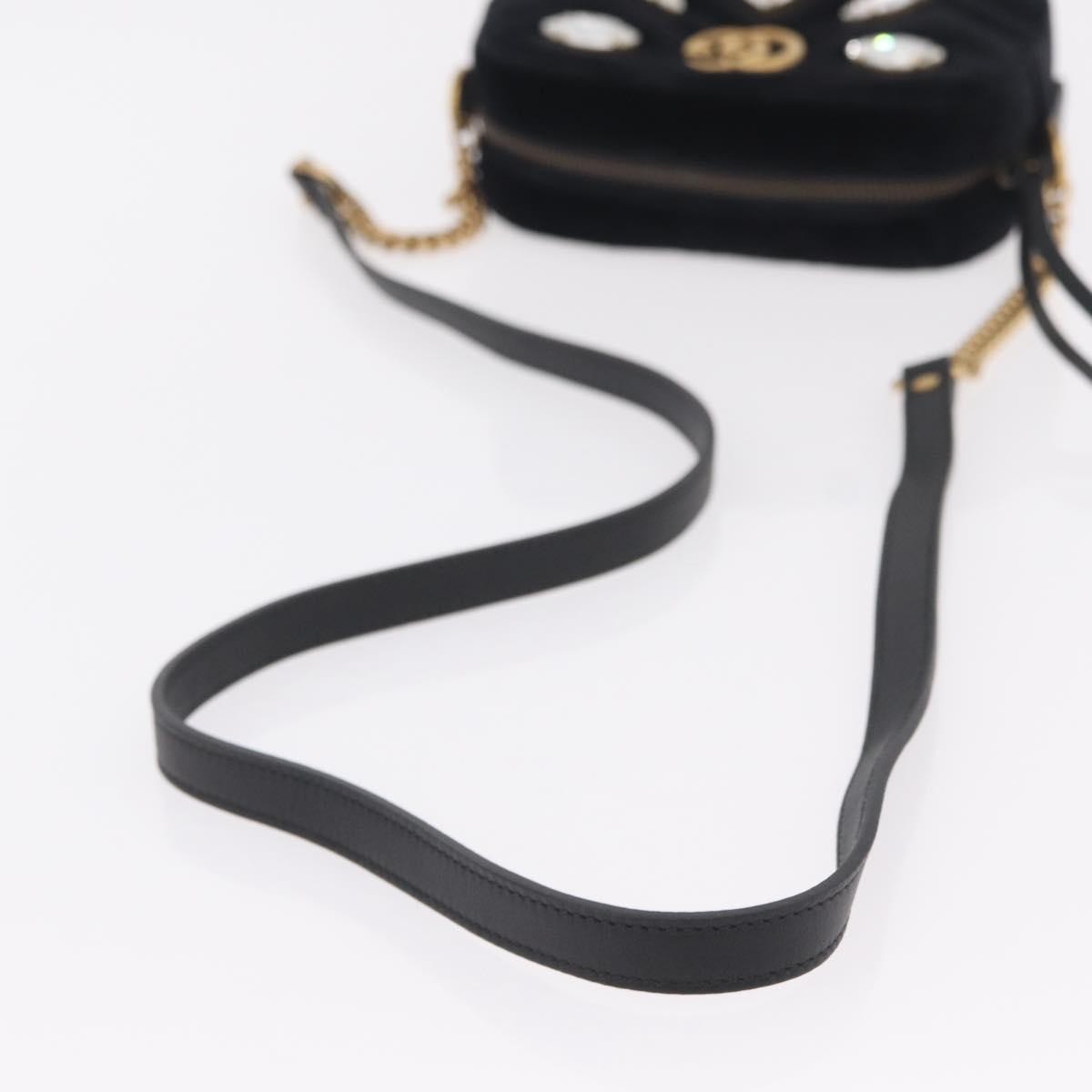 Gucci GG Marmont Crystal Embellished Matelasse Velvet, Black, Velvet, Shoulder Bag