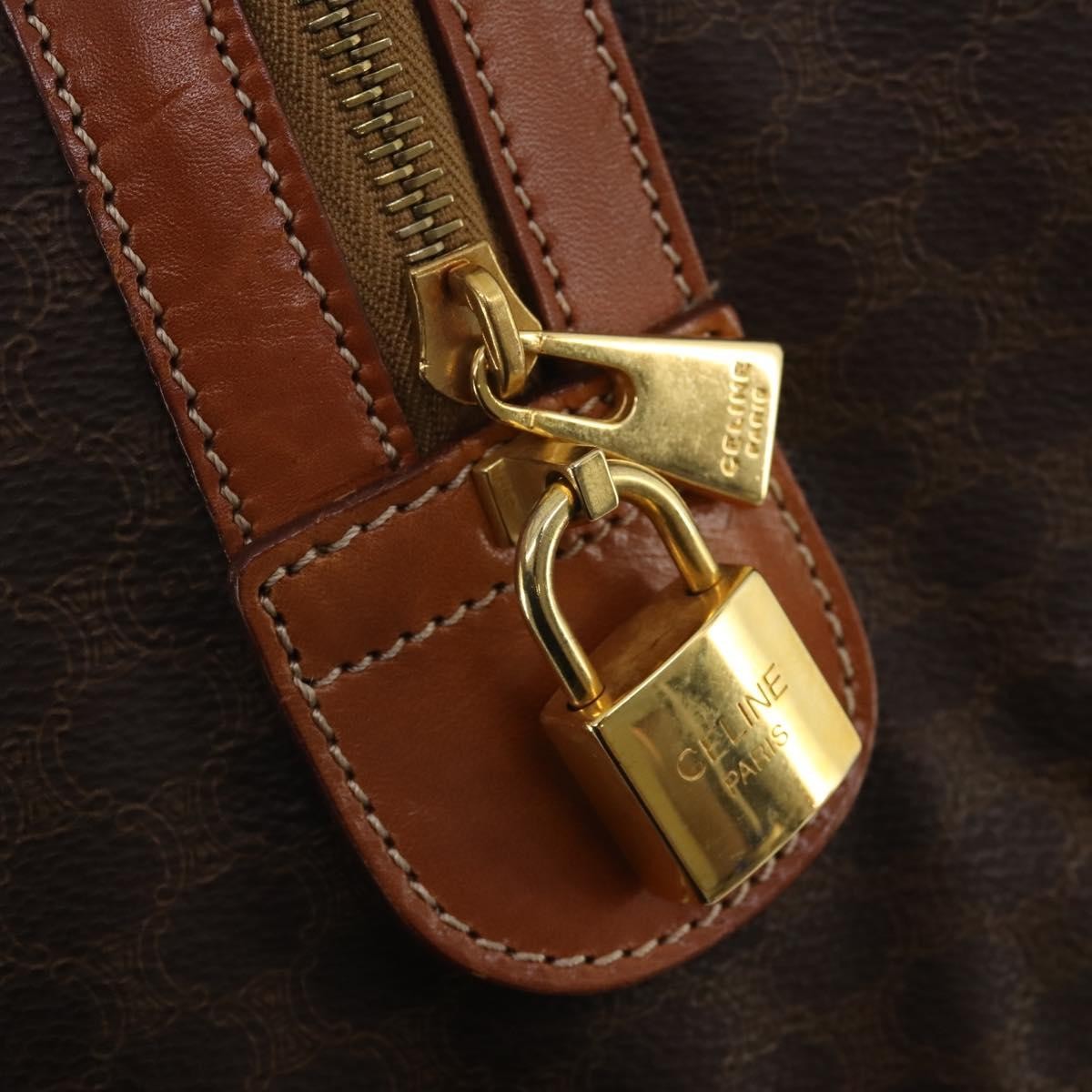 Celine Boston Triomphe Coated Canvas, Brown, PVC, Handbag