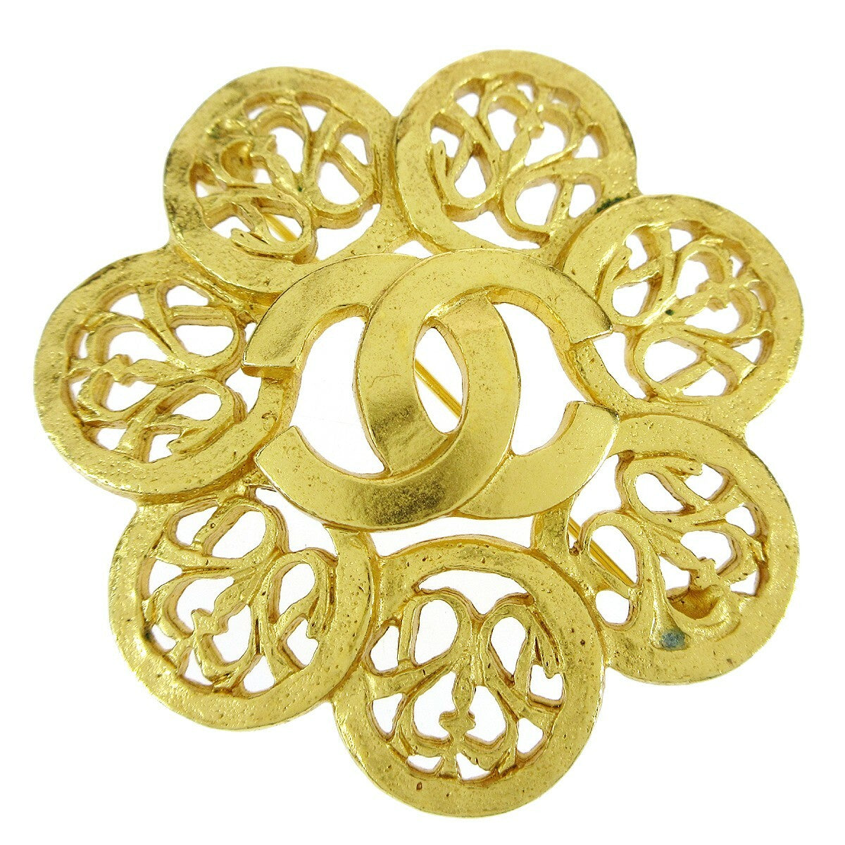 Chanel Vintage CC Flower Textured Metal, Gold, Gold Plated, Brooch