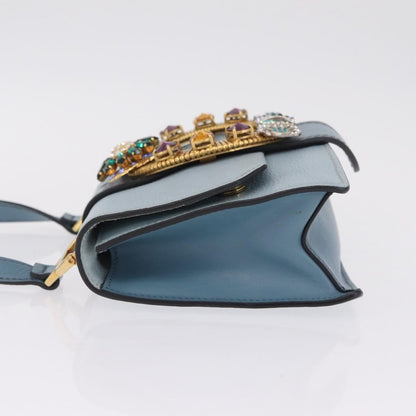 Miu Miu Madras Crystal Buckle Leather, Blue, Leather, Shoulder Bag