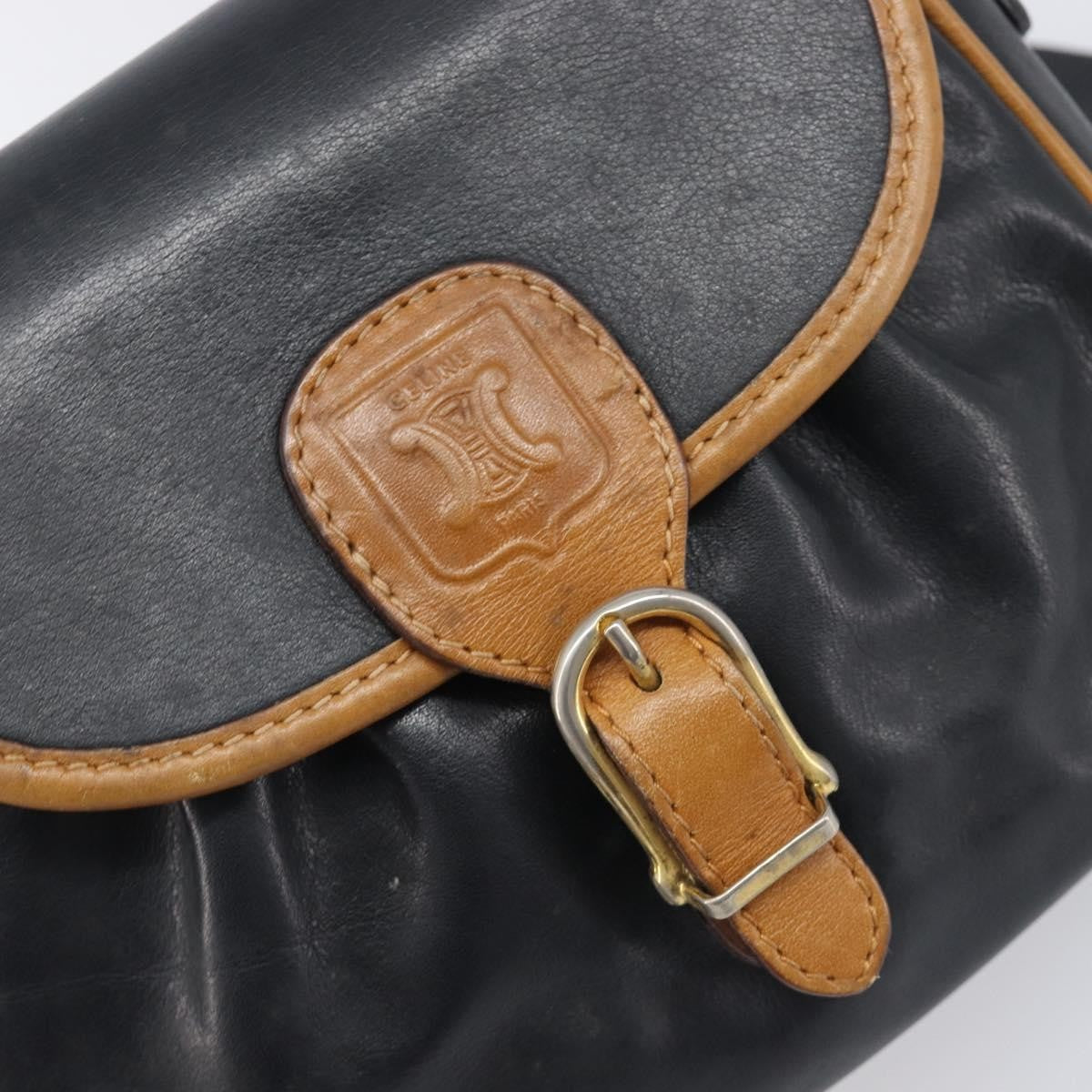 Celine Flap Shoulder Leather, Black, Leather, Shoulder Bag