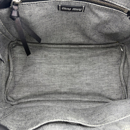 Miu Miu My Logo Leather, Black, Denim, Crossbody Bag