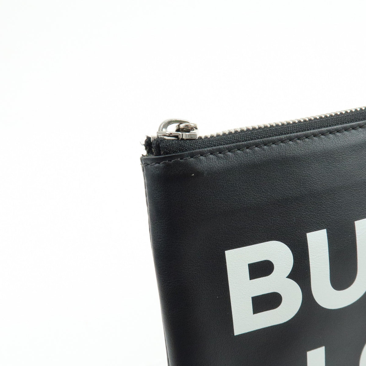 Burberry Logo Zip Printed Leather, Black, Leather, Clutch