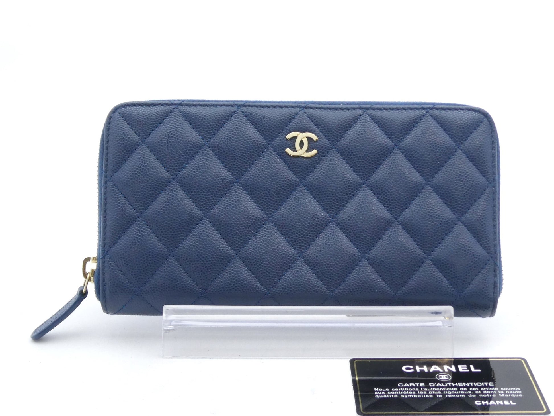 Chanel Matelasse Wallet Zippy CC, Navy, Leather, Wallet