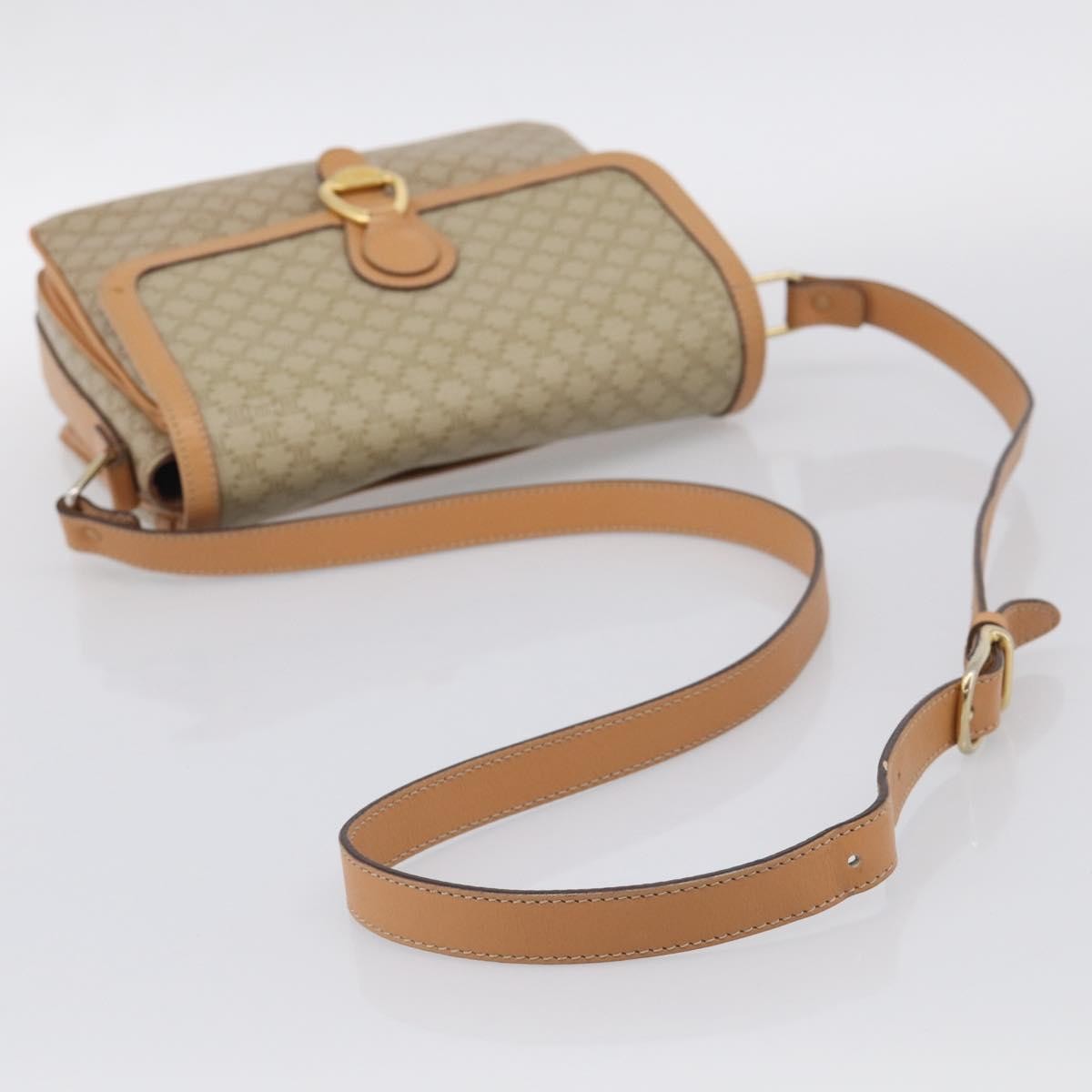 Celine Macadam Shoulder Canvas, Beige, Canvas, Crossbody Bag