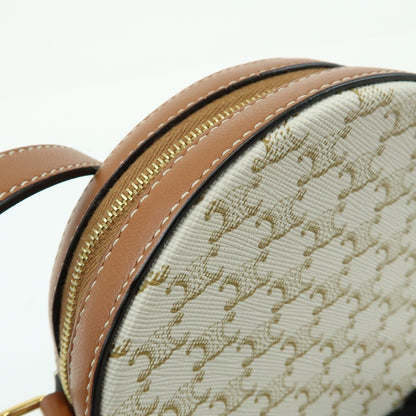 Celine Round Purse on Strap Triomphe Coated Canvas, Beige, Canvas, Crossbody Bag
