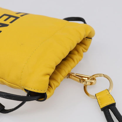 Fendi Logo Drawstring Leather, Yellow, Leather, Handbag