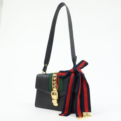 Gucci Sylvie Leather, Black, Leather, Shoulder Bag