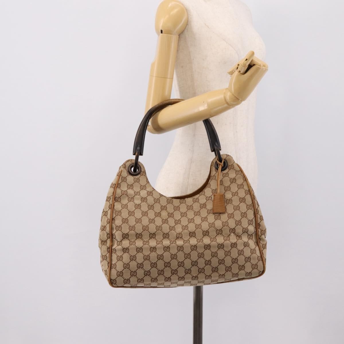 Gucci Vintage Bamboo Handle GG Canvas, Beige, Canvas, Tote Bag