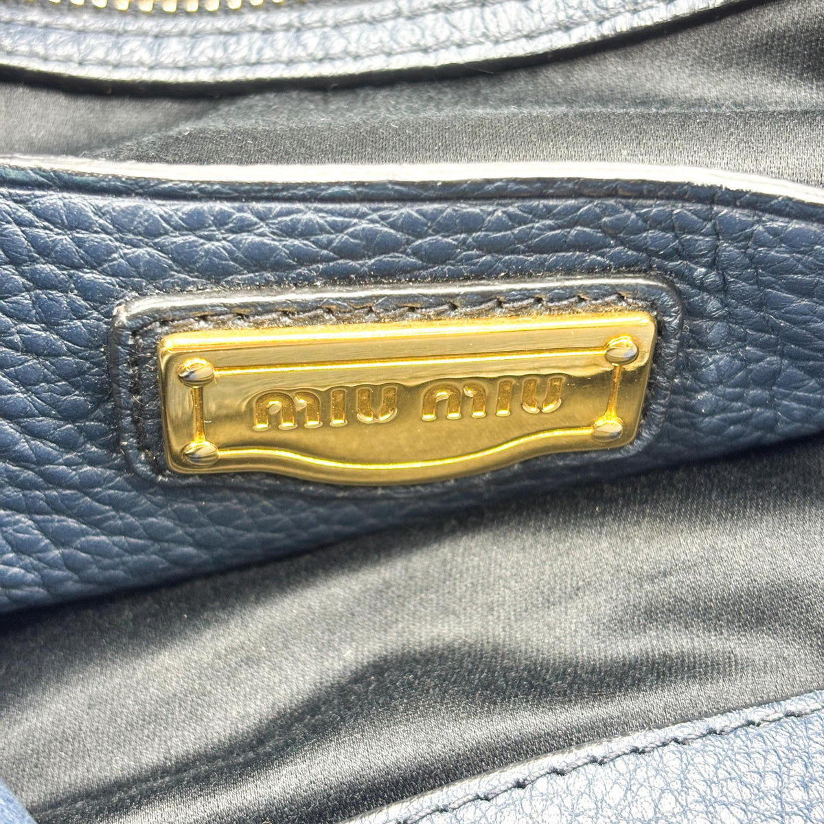 Miu Miu Phenix Convertible Leather, Navy, Leather, Tote Bag