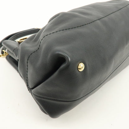 Salvatore Ferragamo W Chain Leather, Black, Leather, Tote Bag