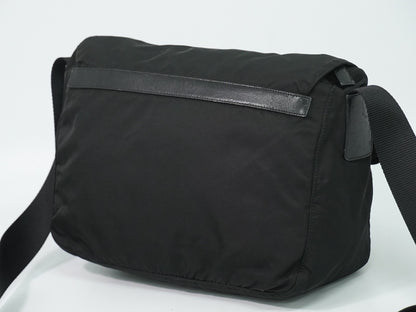 Prada Zip Buckle Messenger Tessuto, Black, Nylon, Shoulder Bag