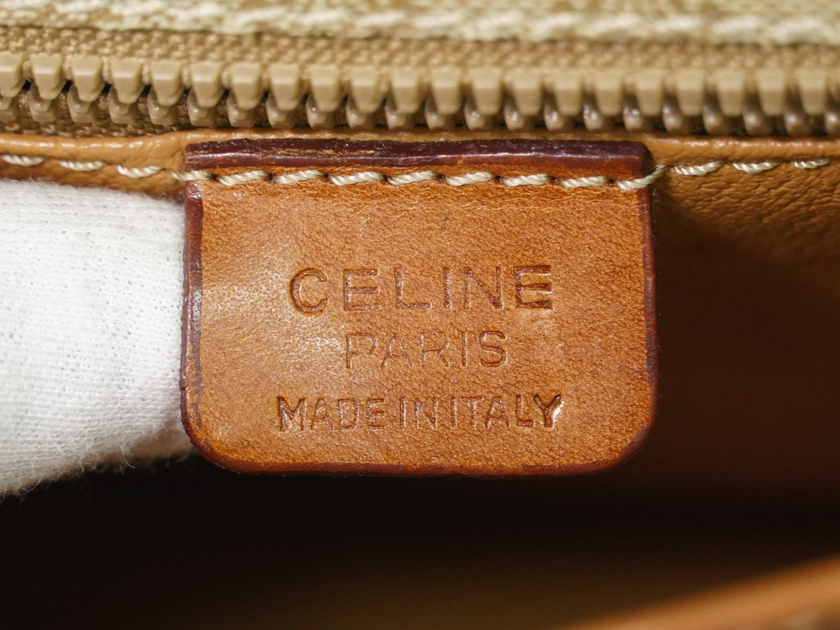 Celine Vintage Macadam Canvas and Leather, Beige, Canvas, Shoulder Bag