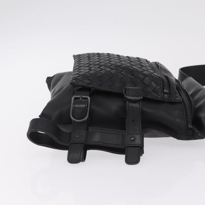 Bottega Veneta Utility Waist Leather with Intrecciato, Black, Leather, Shoulder Bag