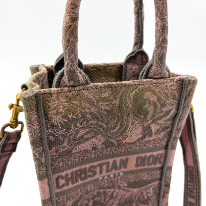 Christian Dior Book Embroidered Canvas, Pink, Canvas, Tote Bag