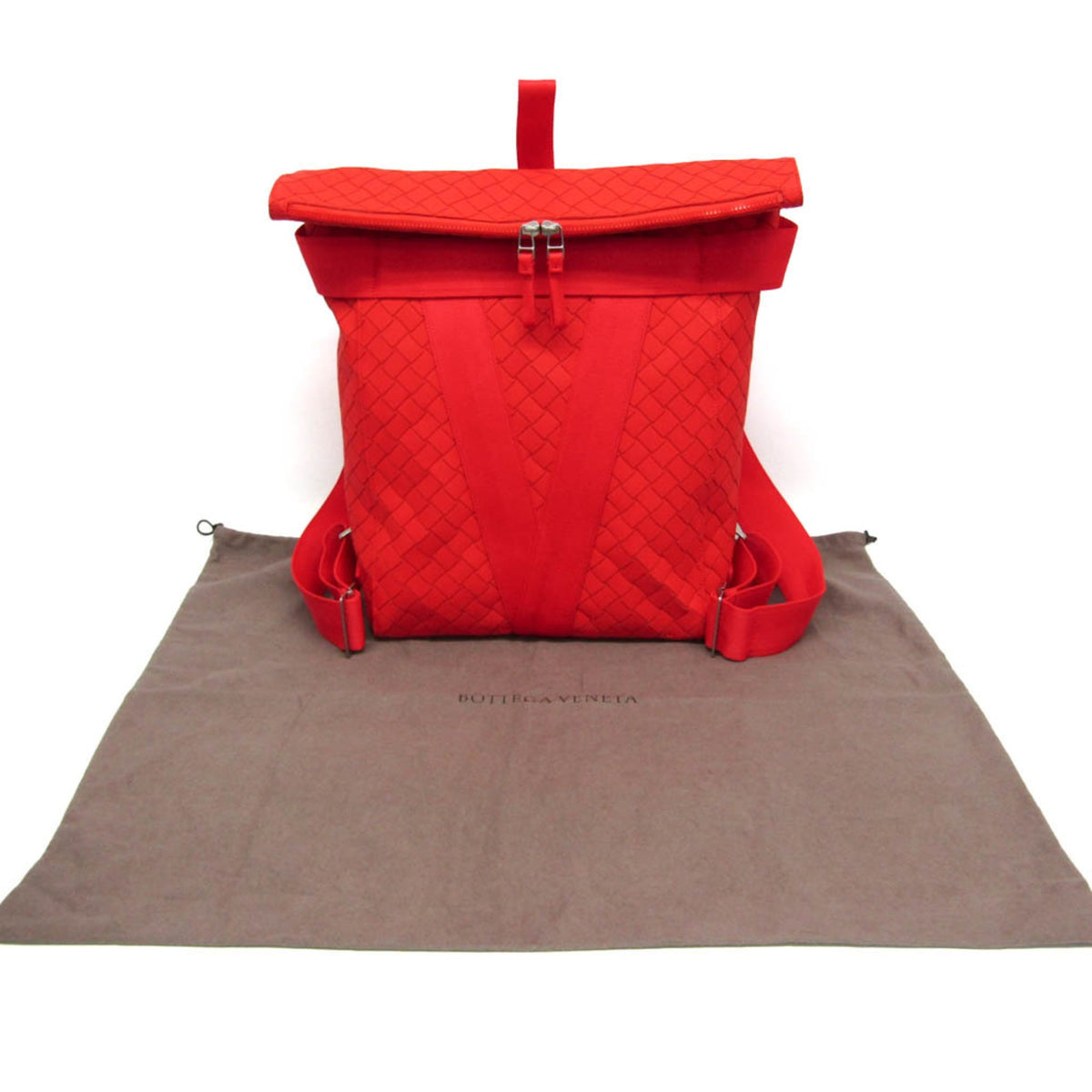 Bottega Veneta Fold-Over Intrecciato Effect Rubber, Red, Rubber, Backpack