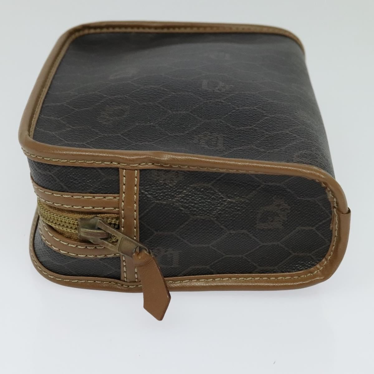 Christian Dior Vintage Honeycomb Zip Canvas and Leather, Black, Canvas, Clutch