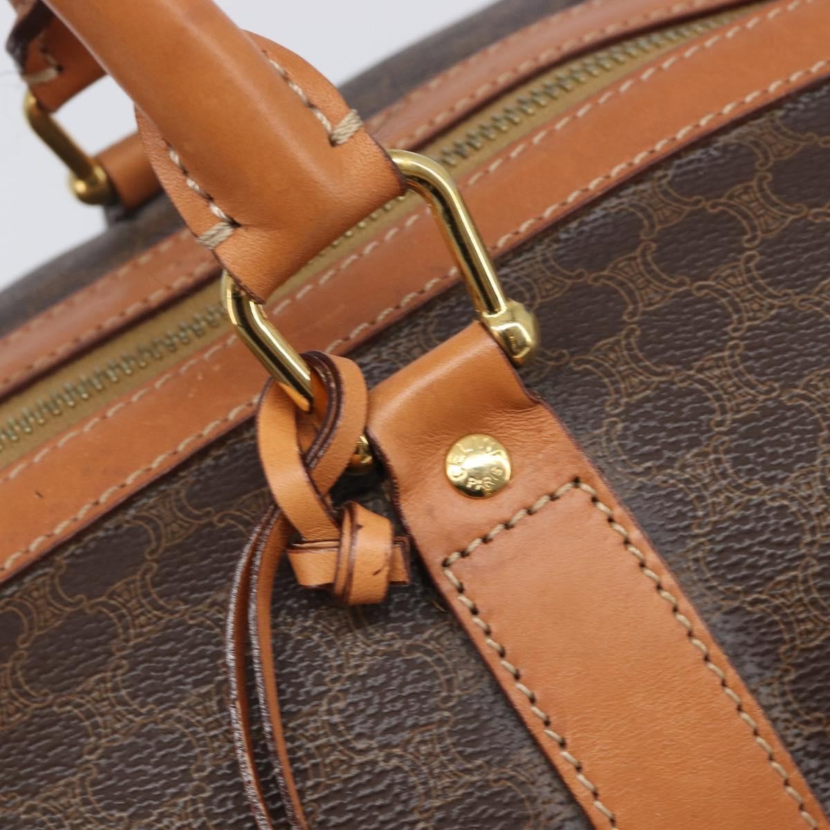 Celine Vintage Duffle Macadam Coated Canvas, Brown, Canvas, Handbag