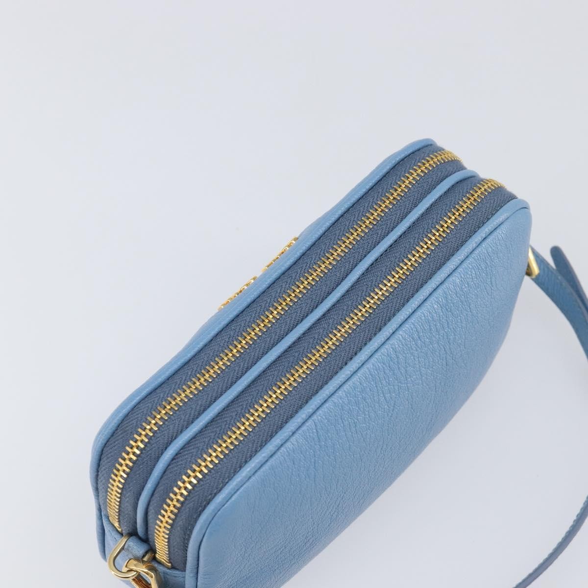Miu Miu Double Zip Pochette Leather, Blue, Leather, Clutch