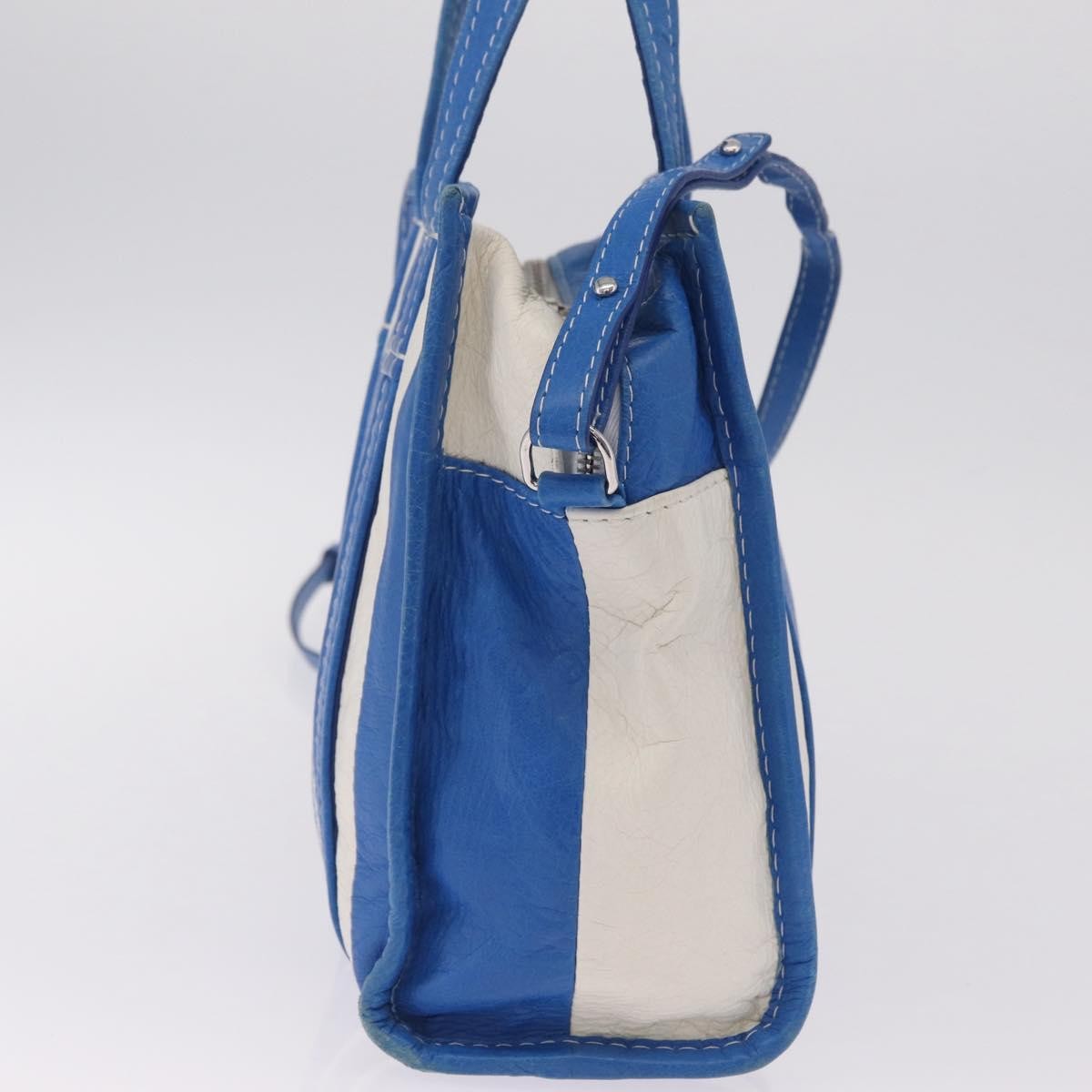 Balenciaga Bazar Convertible Striped Leather, Blue, Leather, Tote Bag
